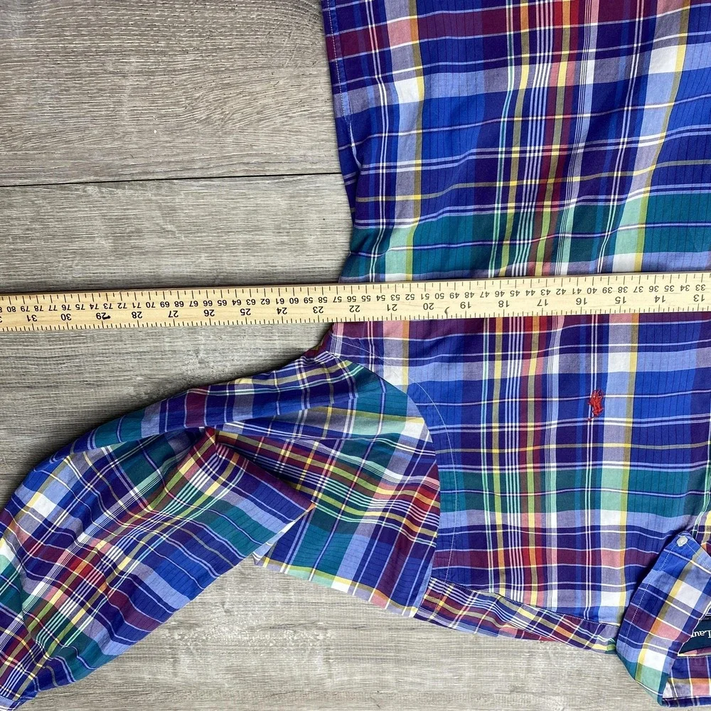 Ralph Lauren Shirt Mens Large Blue Plaid Long Sleeve Button Front Classic‎ Fit